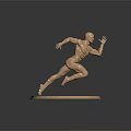 Golden Human Sculpture In Running Pose With Muscular Details And Circular Base