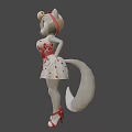 Animated Game Character White Fur Pink Ears Red Bow Heart Pattern Dress Belt And Sandals