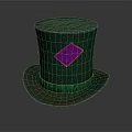 Stylish Green Top Hat With Purple Diamond Patch And Green Ribbon Band
