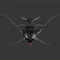 Gray Pterosaur Model With Spread Wings And Red Mouth On Dark Background
