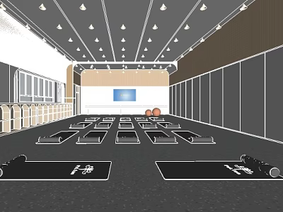Indoor Sports Fitness Studio With Exercise Mats And Training Equipment Setup 3d model