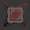 Detailed Red Metal Tower Model Featuring Grid Structure Base And Top Antenna