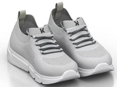 Light Gray Mesh Sneakers with K Logo on Tongue and White Sole 3d model