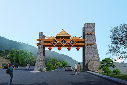 Beautiful Countryside Gate New Countryside Gate Chinese Gate Village Entrance Gate Traditional Gate 3d model