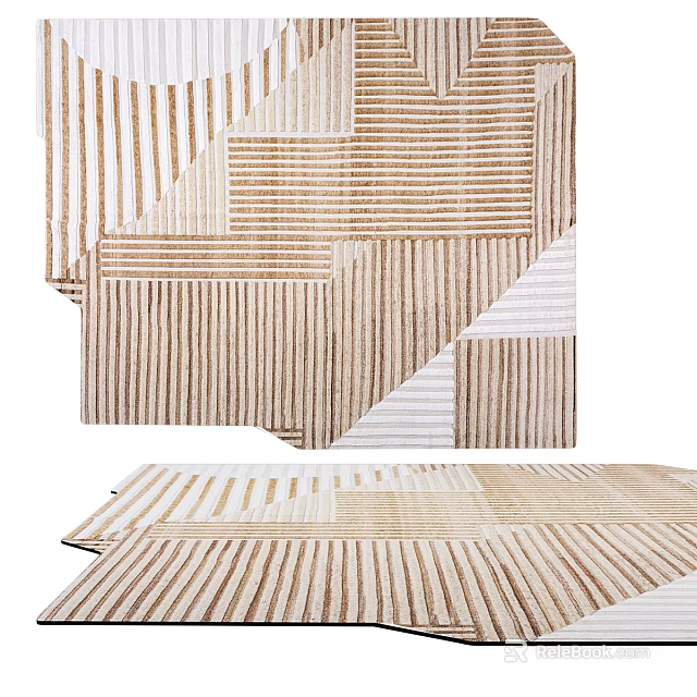 Modern Square Area Rug With Beige And White Striped Geometric Patchwork Design 3d model 