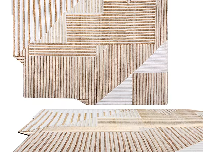Modern Square Area Rug With Beige And White Striped Geometric Patchwork Design 3d model