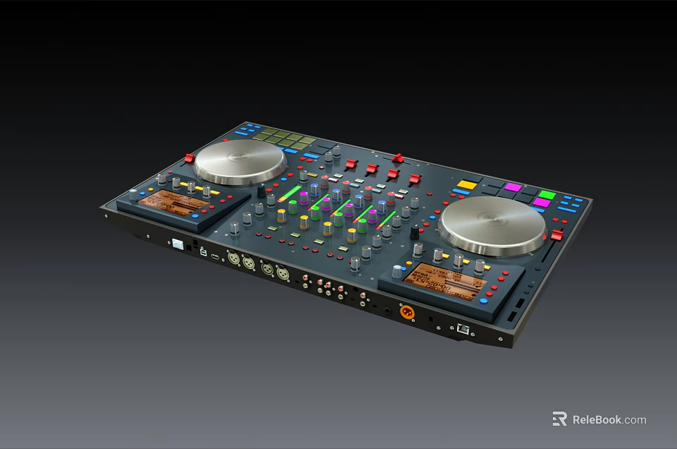 Professional DJ Mixer Commercial Equipment With Dual Turntables Colorful Buttons And Control Panel 3d model 