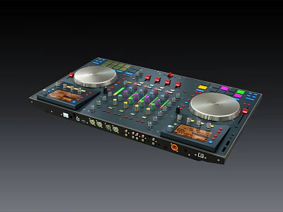 Professional DJ Mixer Commercial Equipment With Dual Turntables Colorful Buttons And Control Panel 3d model