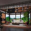Modern Public Office Space With Open Layout Sofa Coffee Table Green Plants And Scenic View