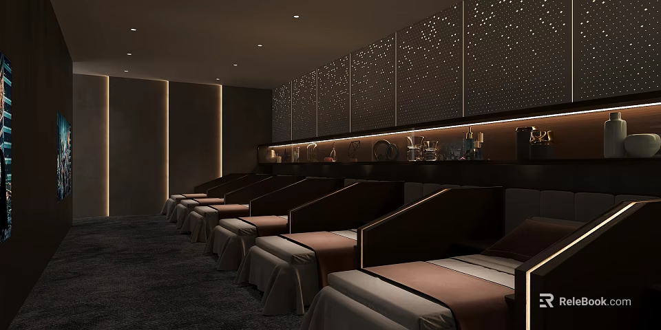 Modern Spa Club Interior With Reclining Chairs And Ambient Lighting 3d model 