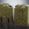 Old Green Jerry Cans Pair With Metal Straps And Solid Base 3d model