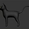 Gray Cat 3D Model With Green Eyes In Standing Pose On Gray Background