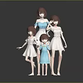 Four Anime Female Game Movie Characters In Various White And Blue Dresses With Different Poses