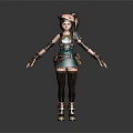 3D Fantasy Character With Pink Hair Green Skirt Brown Arm Guards Tool Belt And Boots