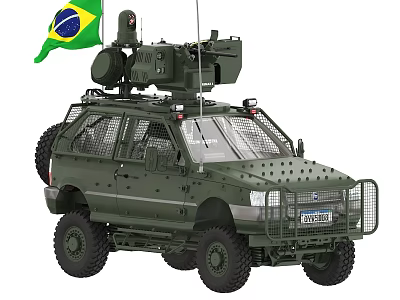 Brazilian Military Armored Vehicle With Green Exterior And Roof Mounted Equipment 3d model