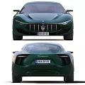 Dark Green Maserati Sports Car Front And Rear Exterior Views