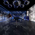 Modern Boutique Store Interior With Geometric Pink Structures And Hanging Luminaires