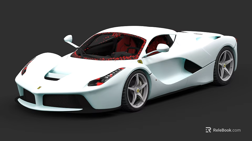 White Ferrari Sports Car With Red Interior And Sleek Aerodynamic Design 3d model 