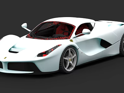 White Ferrari Sports Car With Red Interior And Sleek Aerodynamic Design 3d model