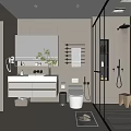 Modern Light Tones Bathroom Interior With Vanity Toilet Glass Shower And Mirror
