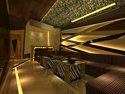 Modern KTV Interior Design With Stylish Sofa Seating Ambient Lighting And Tables 3d model