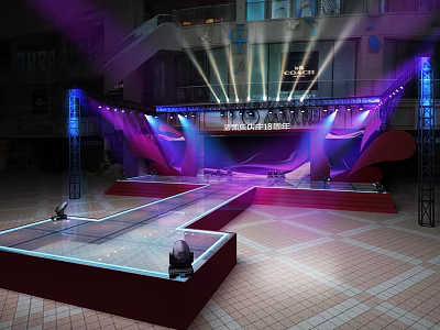 Modern Mall Stage With Purple Blue Lighting And Platform Structure 3d model