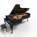 Elegant Black Grand Piano With Stool For Home Living Room Decor
