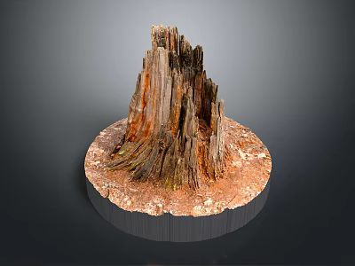 Wooden Stump Decorative Piece With Natural Stone Base And Rustic Textured Surface 3d model