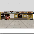 Shopping Mall BBQ Restaurant Store with Food Display Boards and Wooden Decor Elements