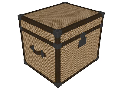 Vintage Wooden Frame Trunk with Woven Surface Metal Lock and Handle 3d model