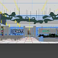 Modern Sales Office Interior With Chandeliers Negotiation Area And Sand Table