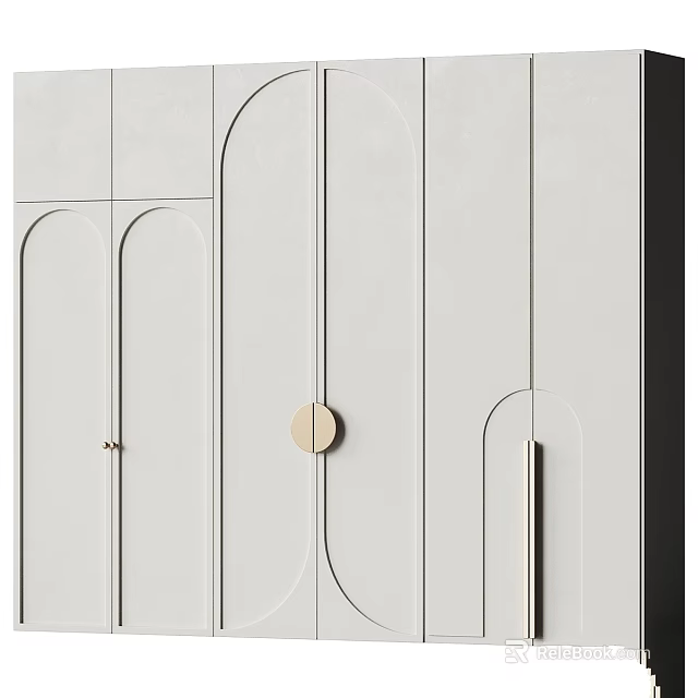 Modern White Wardrobe With Sleek Metal Handles And Minimalist Design For Contemporary Home 3d model 