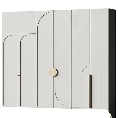 Modern White Wardrobe With Sleek Metal Handles And Minimalist Design For Contemporary Home 3d model