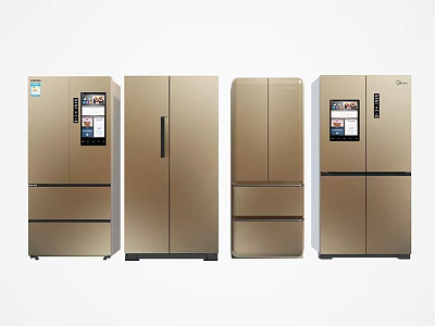 Modern Golden Refrigerators and Freezers With Various Door Styles And Sleek Design 3d model