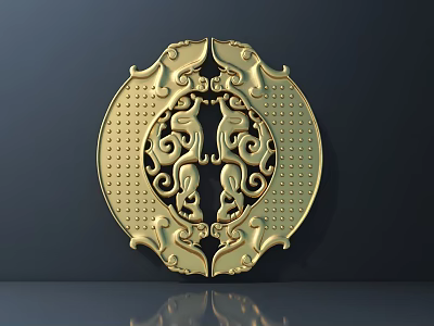 Golden Circular Handle With Symmetrical Dragon Carvings And Dot Decorations In Traditional Chinese Style 3d model