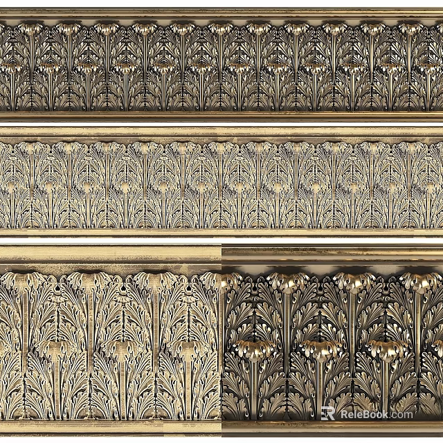 Ornate Classic Decorative Component With Intricate Metal Relief Patterns And Brass Finish 3d model 