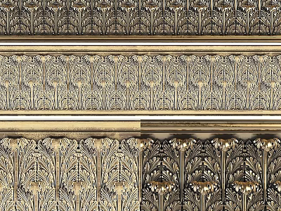 Ornate Classic Decorative Component With Intricate Metal Relief Patterns And Brass Finish 3d model
