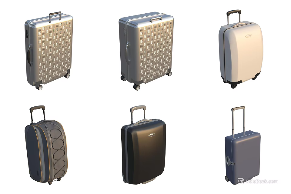 Modern Assorted Luggage Collection With Different Colors Patterns And Rolling Wheels 3d model 
