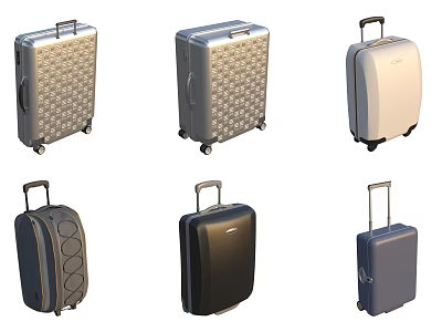 Modern Assorted Luggage Collection With Different Colors Patterns And Rolling Wheels 3d model