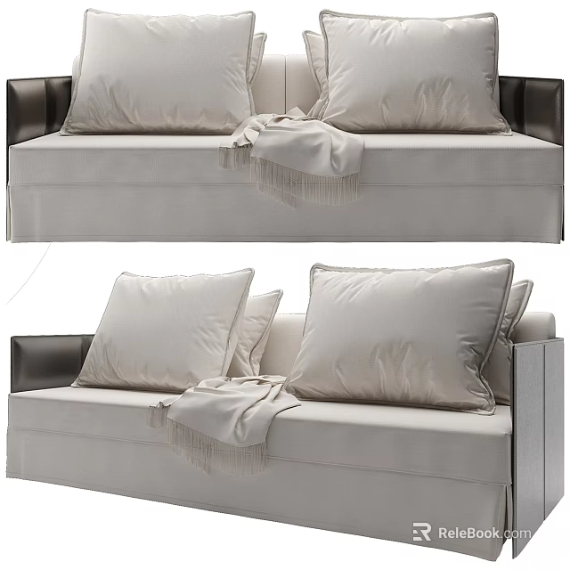 Modern Light Colored Sofa Set With Dark Armrests Decorative Pillows And Throw Blanket 3d model