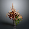 Stylish Metallic Vase With Dried Flowers And Brown Orange Green Leaves