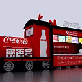 Coca Cola Themed Train Shaped Display Booth With Red White Design And Antler Decorations