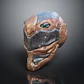 Futuristic Mechanical Helmet With Intricate Brown Black Design And Turquoise Accents