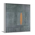 Abstract Painting With Gray Background Geometric Shapes Circular Spots And Orange Oval