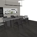 Modern Dining Table Set With Marble Top And Gray Beige Chairs In Kitchen 3d model