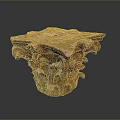 Scenic Outdoor Landscape Featuring Intricately Carved Stone Pedestal With Natural Plant Motifs