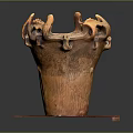 Carved Wooden Decorative Container With Animal Shaped Top On Red Wooden Base For Home Decor