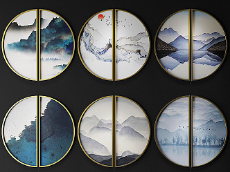 New Chinese Round Frame Painting Zen Hanging Painting 3d model