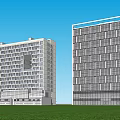 Modern Office Building Exterior With Glass Facade And Vertical White Stripes