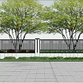 Modern Building Exterior Wall With Black Fence Green Trees Grass And Paved Ground